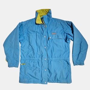 Patagonia Bright Blue Puffer Jacket with Yellow Lining